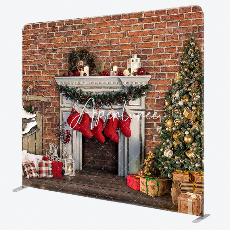 Aperturee - Aperturee Red Bricks Stockings Square Arch Fabric Xmas Backdrop