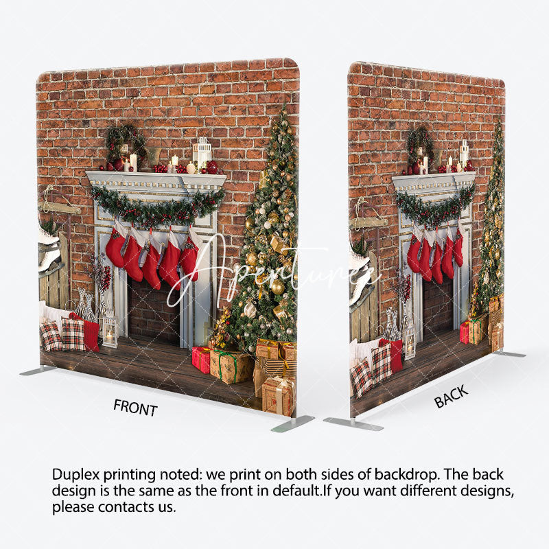 Aperturee - Aperturee Red Bricks Stockings Square Arch Fabric Xmas Backdrop