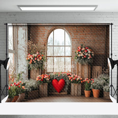 Aperturee - Aperturee Red Bricks Wall Window Floral Valentines Day Backdrop