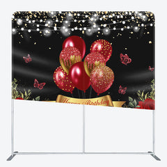 Aperturee - Aperturee Red Butterfly Balloons Fabric Backdrop Cover for Birthday