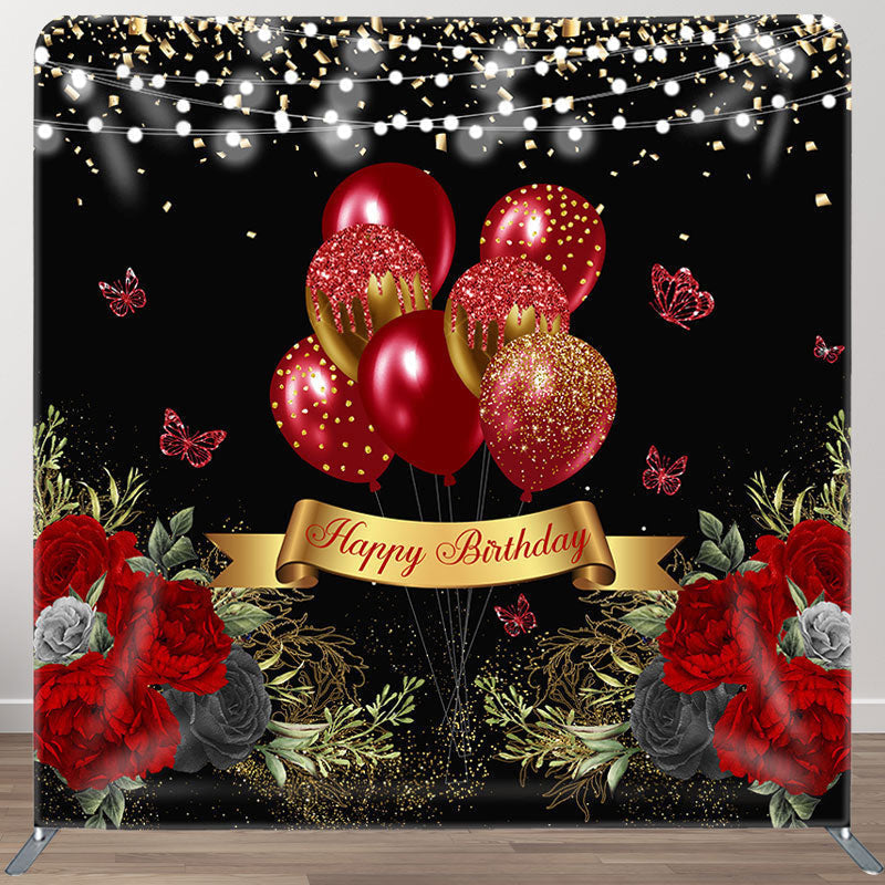 Aperturee - Aperturee Red Butterfly Balloons Fabric Backdrop Cover for Birthday