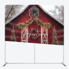 Aperturee - Aperturee Red Cabin Christmas Photo Booth Fabric Backdrop