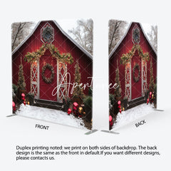 Aperturee - Aperturee Red Cabin Christmas Photo Booth Fabric Backdrop