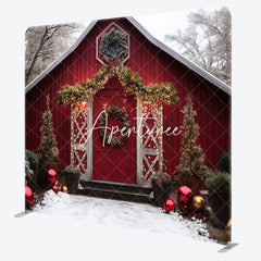 Aperturee - Aperturee Red Cabin Christmas Photo Booth Fabric Backdrop