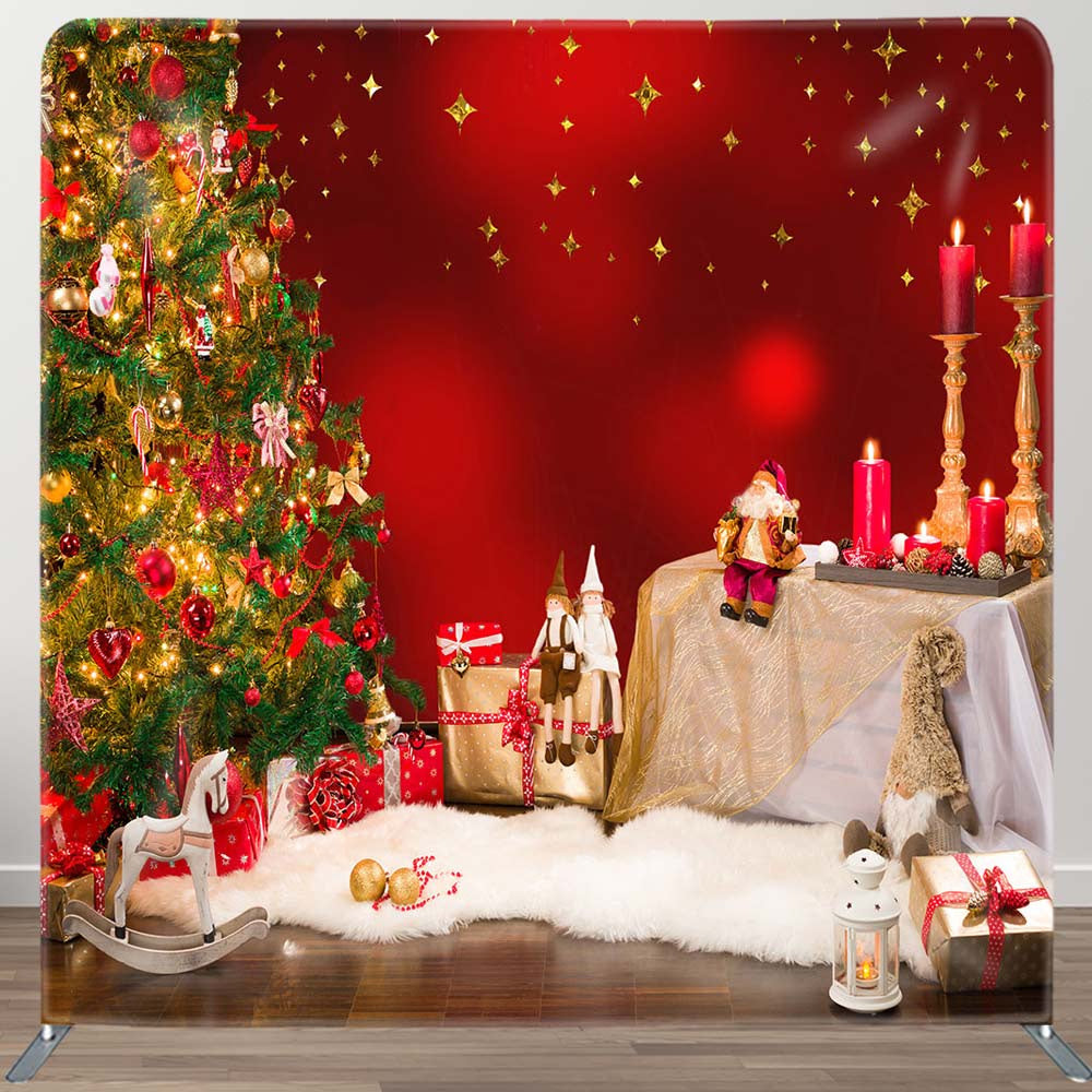 Aperturee - Aperturee Red Candles Bokeh Christmas Tension Fabric Backdrop