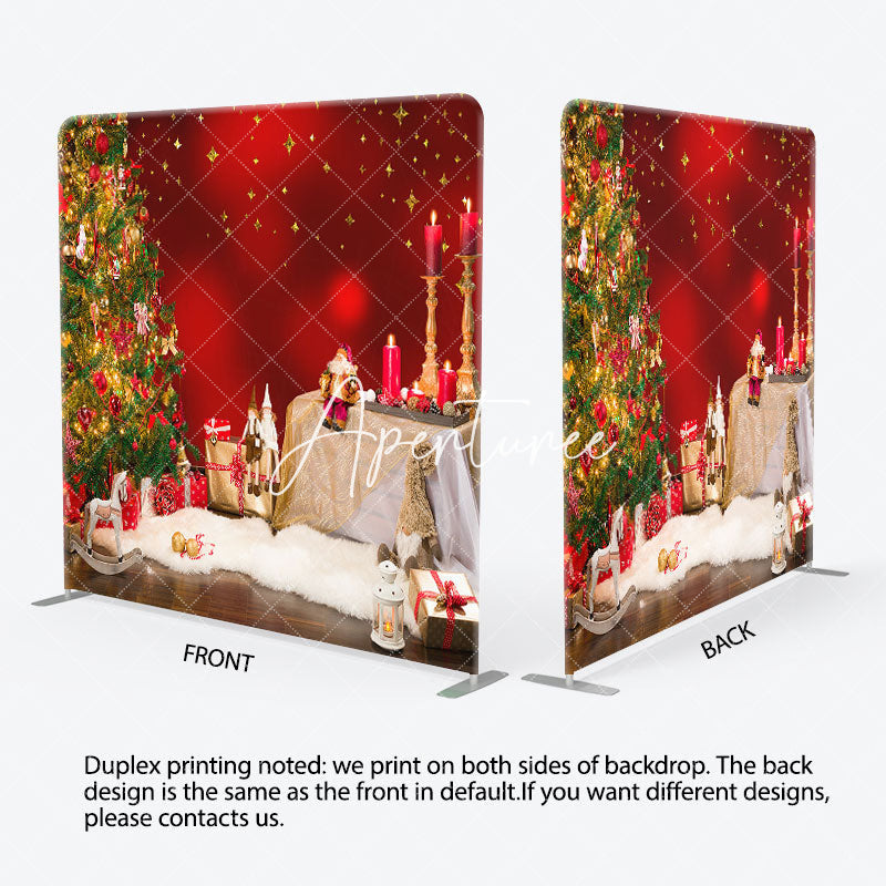 Aperturee - Aperturee Red Candles Bokeh Christmas Tension Fabric Backdrop