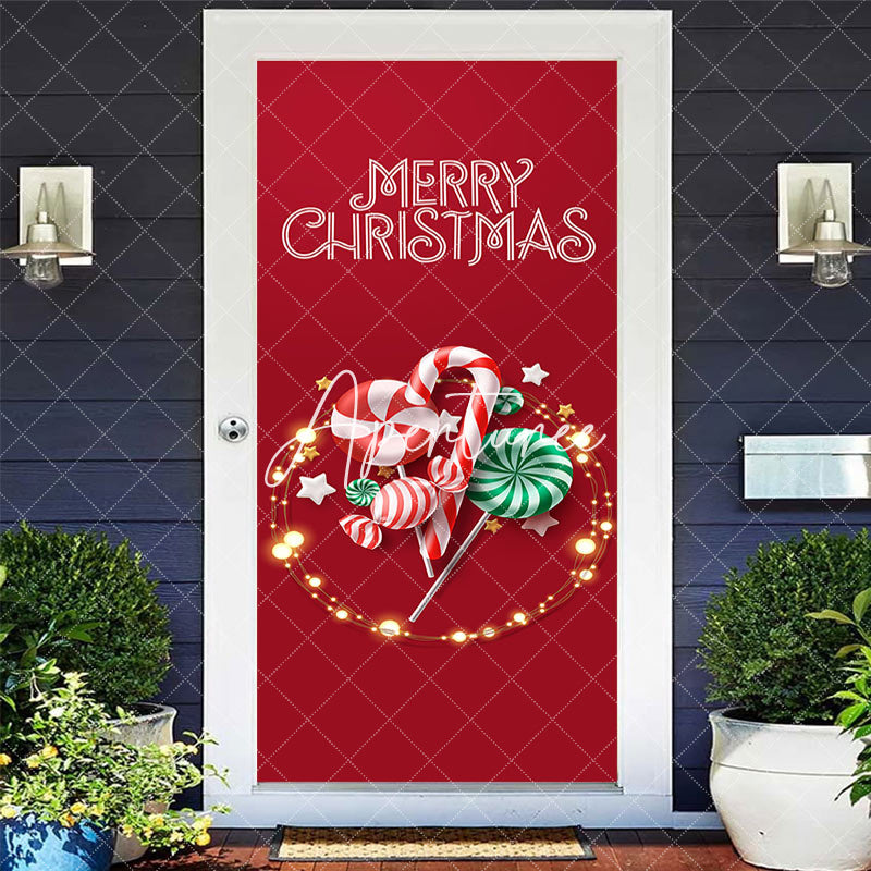 Aperturee - Aperturee Red Candy Light Strip Merry Christmas Door Cover