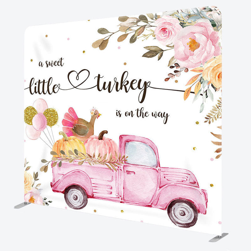 Aperturee - Aperturee Red Car Floral Fabric Backdrop Cover for Baby Shower