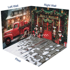 Aperturee - Aperturee Red Car Santa Workshop Christmas Room Set Backdrop