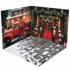 Aperturee - Aperturee Red Car Santa Workshop Christmas Room Set Backdrop