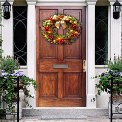 Aperturee - Aperturee Red Cherry Bowknot Wreath Wood Christmas Door Cover