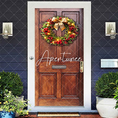 Aperturee - Aperturee Red Cherry Bowknot Wreath Wood Christmas Door Cover