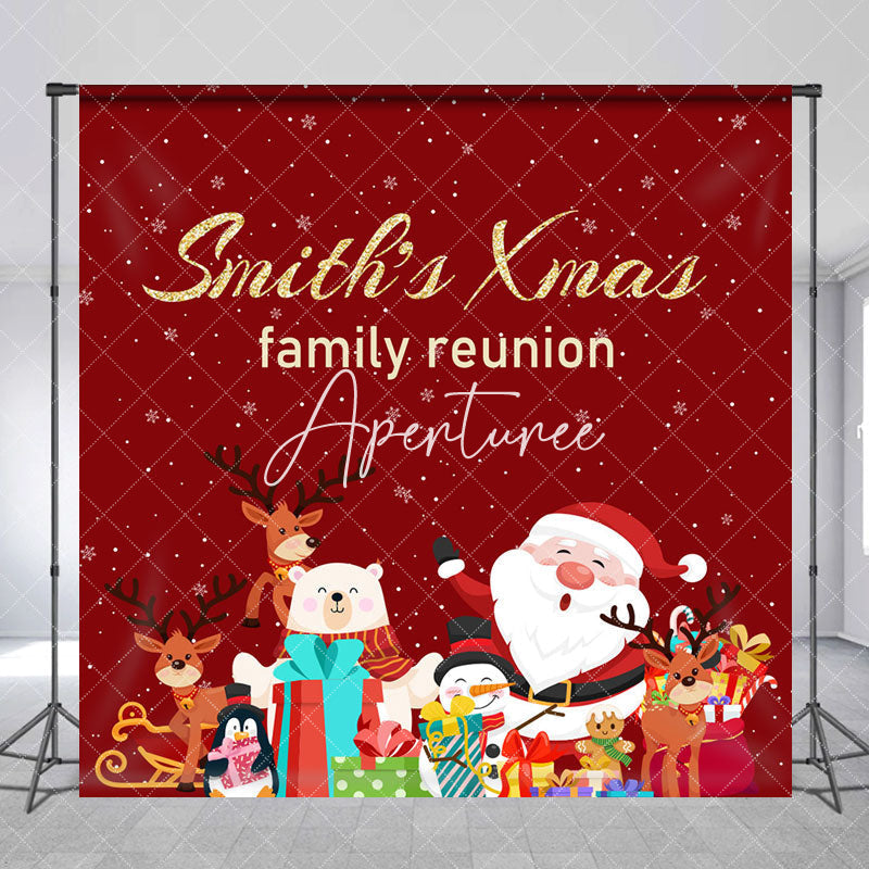 Aperturee - Aperturee Red Christmas Custom Name Family Reunion Backdrop