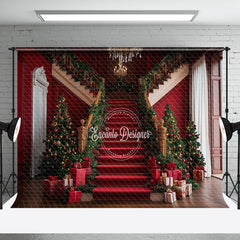 Aperturee - Aperturee Red Courtly Stairs Leaves Gifts Christmas Backdrop