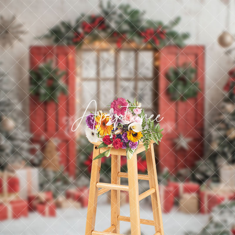 Aperturee - Aperturee Red Cozy Christmas Wonderland Photography Backdrop