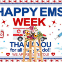 Aperturee - Aperturee Red Cross Ambulance Happy EMS Week Thank You Backdrop