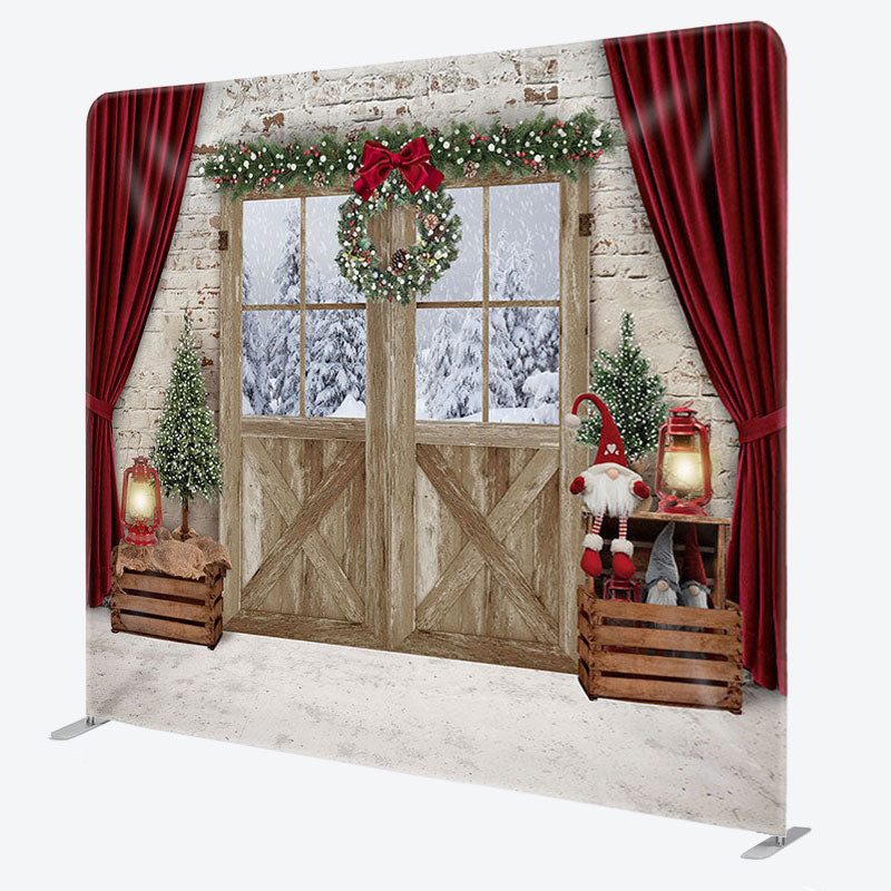 Aperturee - Aperturee Red Curtain And Wood Fabric Backdrop Cover for Christmas