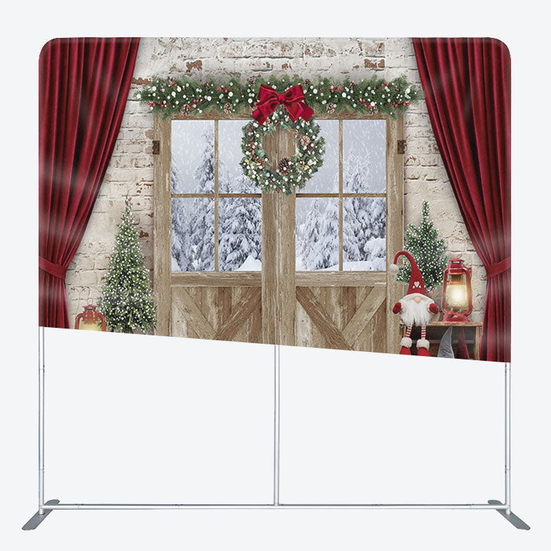 Aperturee - Aperturee Red Curtain And Wood Fabric Backdrop Cover for Christmas