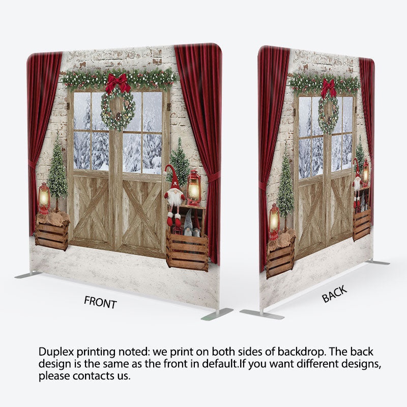 Aperturee - Aperturee Red Curtain And Wood Fabric Backdrop Cover for Christmas