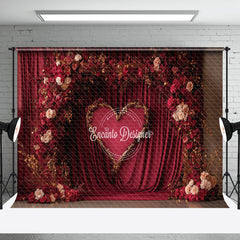 Aperturee - Aperturee Red Curtain Floral Arch Heart Valentines Day Backdrop