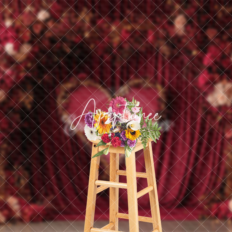 Aperturee - Aperturee Red Curtain Floral Arch Heart Valentines Day Backdrop