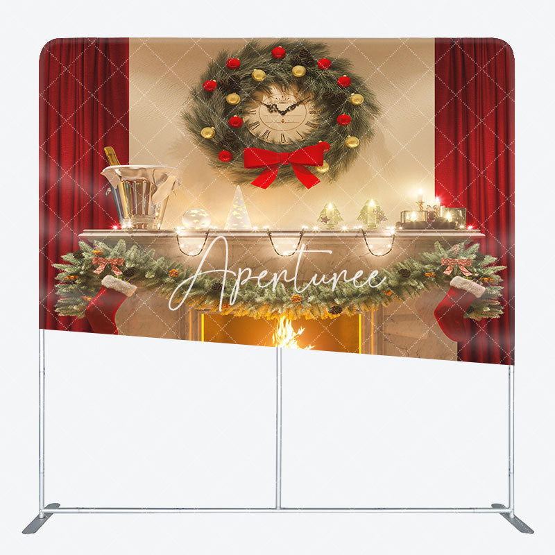 Aperturee - Aperturee Red Curtain House Wreath Xmas Pillow Case Backdrop