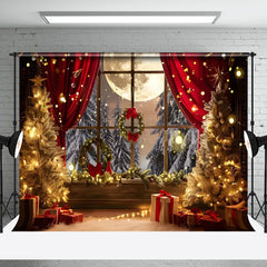 Aperturee - Aperturee Red Curtain Led Light Pine Tree Christmas Backdrop