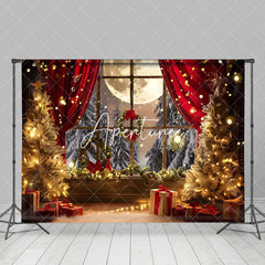 Aperturee - Aperturee Red Curtain Led Light Pine Tree Christmas Backdrop