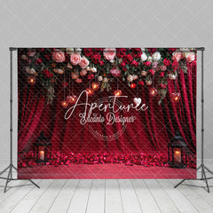 Aperturee - Aperturee Red Curtain Petal Floral Valentines Day Backdrop