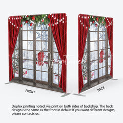 Aperturee - Aperturee Red Curtain Snowman Christmas Tension Fabric Backdrop