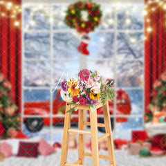 Aperturee - Aperturee Red Curtain Window Gift Truck Christmas Backdrop