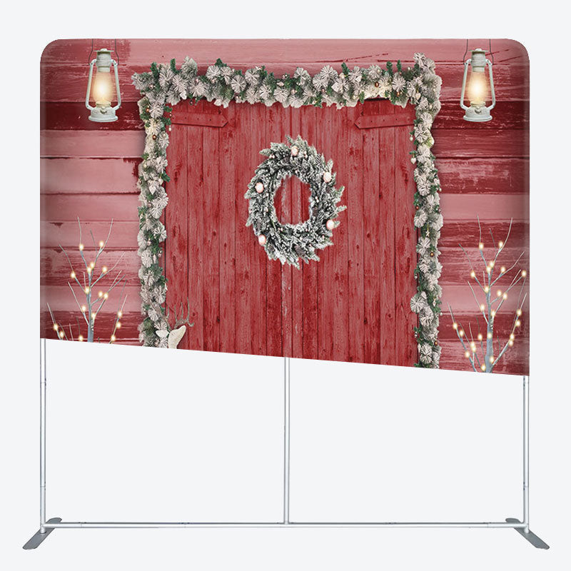 Aperturee - Aperturee Red Door And Elk Fabric Backdrop Cover for Christmas