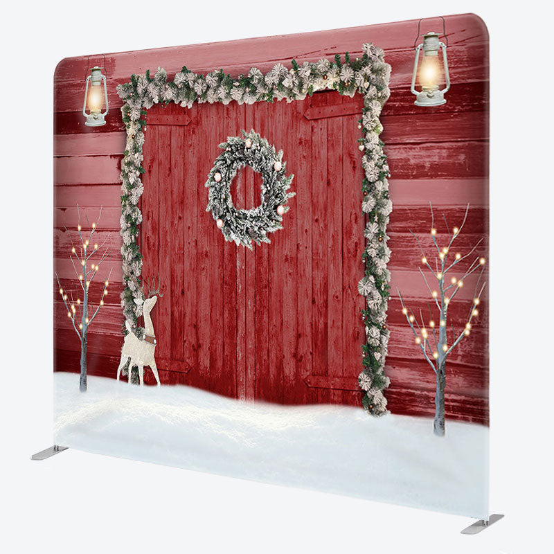 Aperturee - Aperturee Red Door And Elk Fabric Backdrop Cover for Christmas