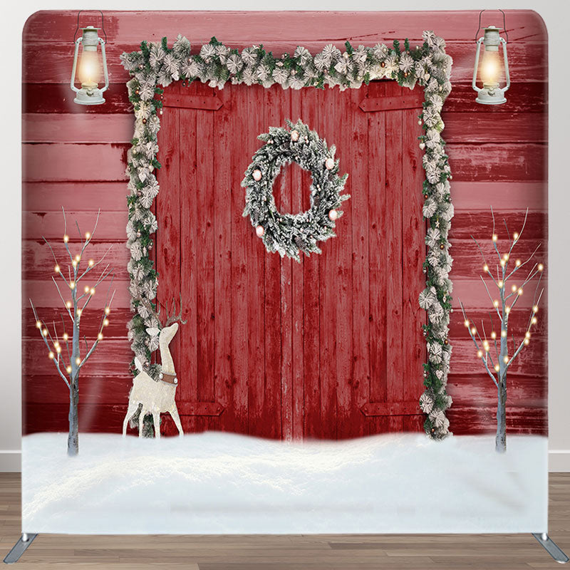 Aperturee - Aperturee Red Door And Elk Fabric Backdrop Cover for Christmas