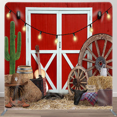 Aperturee - Aperturee Red Door Cowboy Fabric Backdrop Cover for Birthday