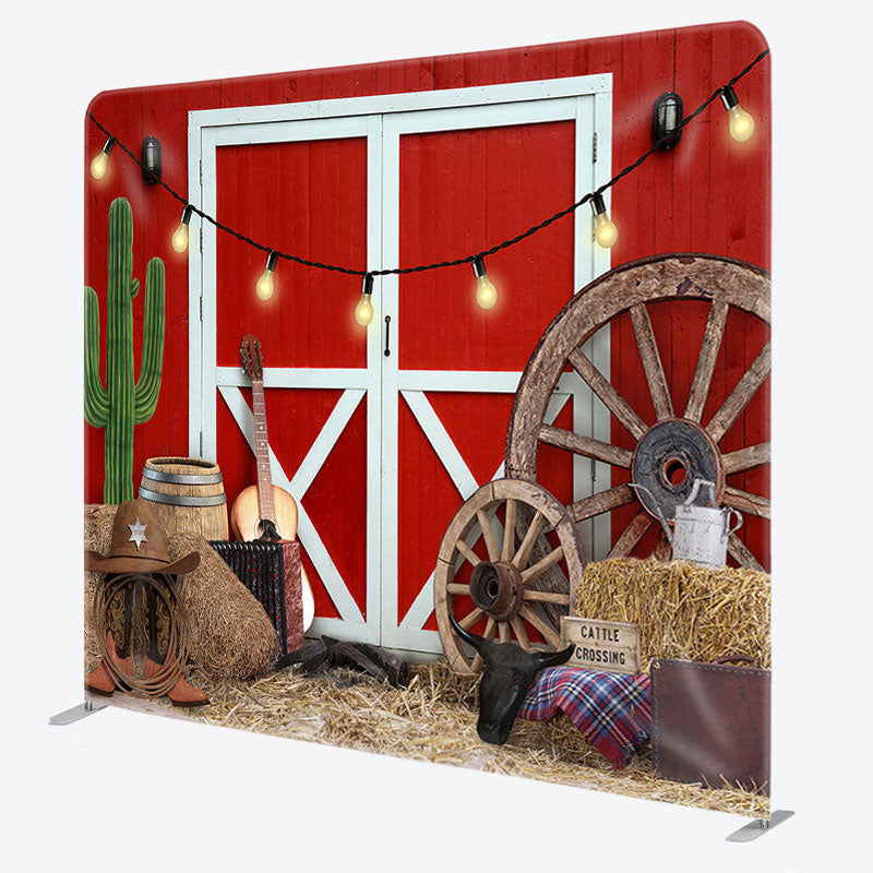 Aperturee - Aperturee Red Door Cowboy Fabric Backdrop Cover for Birthday