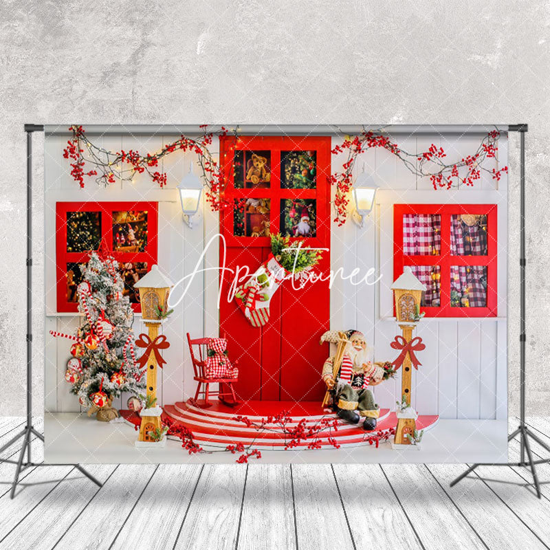 Aperturee - Aperturee Red Door White House Socks Doll Christmas Backdrop