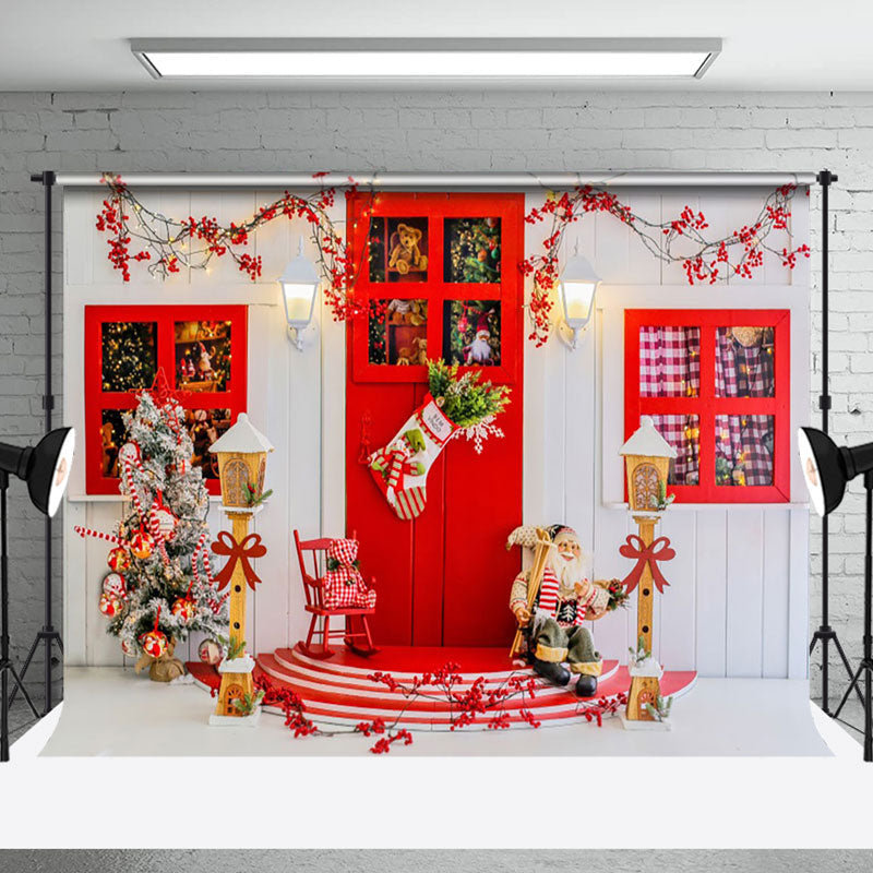 Aperturee - Aperturee Red Door White House Socks Doll Christmas Backdrop