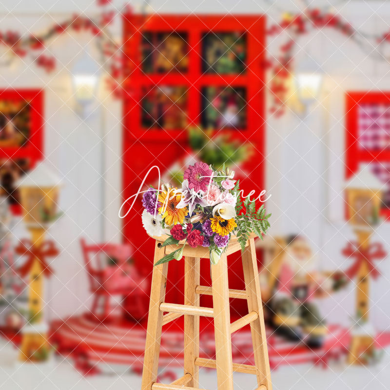 Aperturee - Aperturee Red Door White House Socks Doll Christmas Backdrop