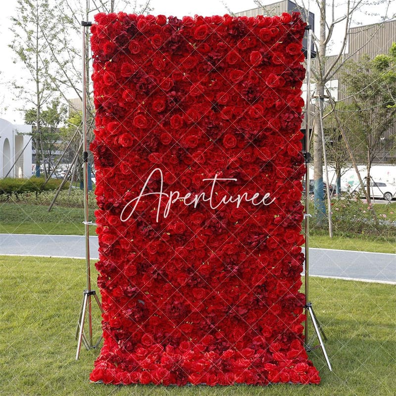 Aperturee - Aperturee Red Faux Flower Wall Panels Wholesale Party Decor