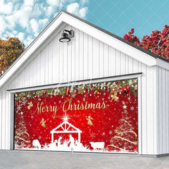 Aperturee - Aperturee Red Festive Christmas Nativity Garage Door Banner