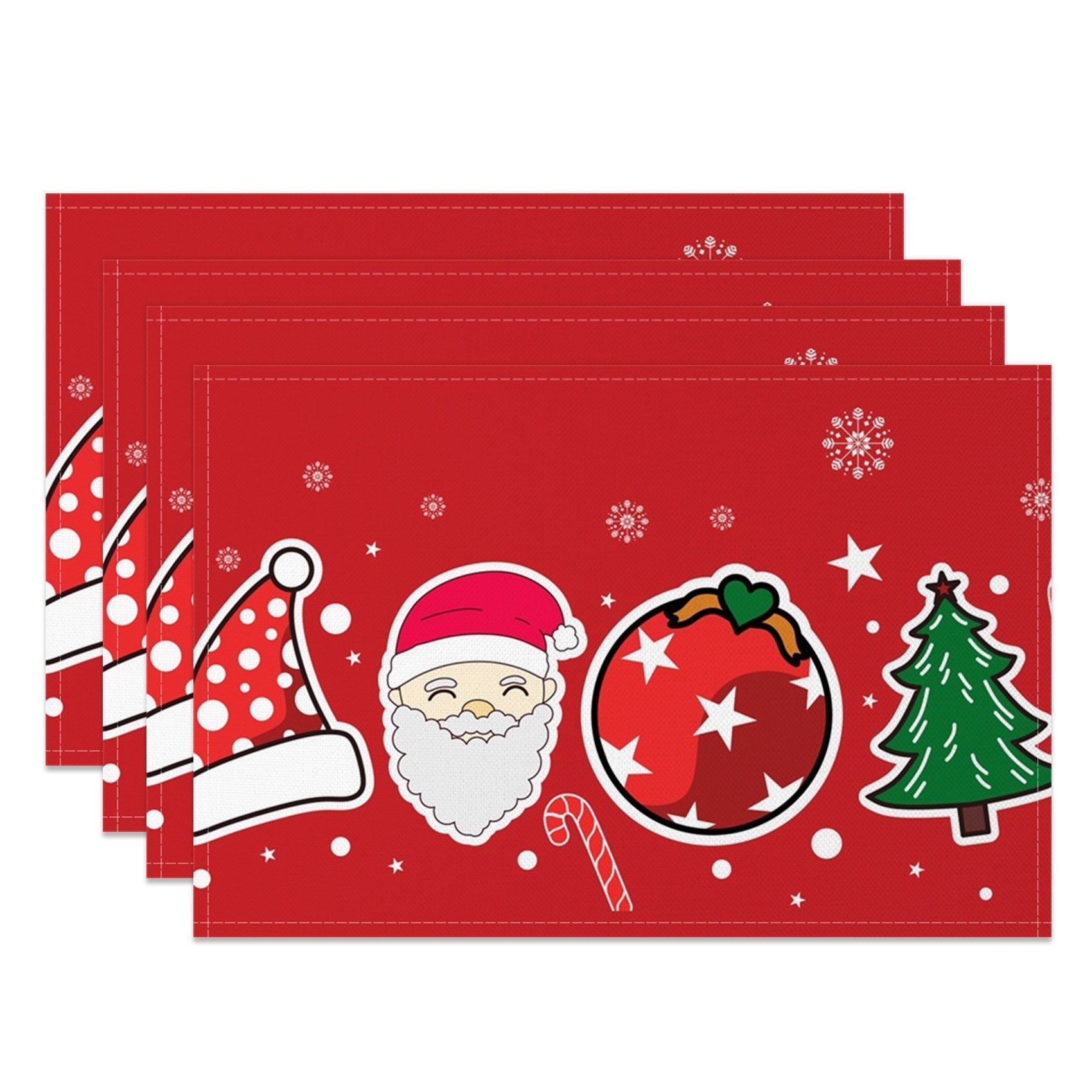 Aperturee - Aperturee Red Festive Cute Christmas Print Set Of 4 Placemats