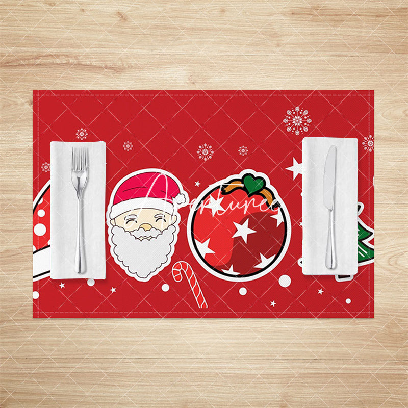 Aperturee - Aperturee Red Festive Cute Christmas Print Set Of 4 Placemats