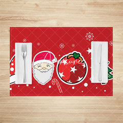 Aperturee - Aperturee Red Festive Cute Christmas Print Set Of 4 Placemats