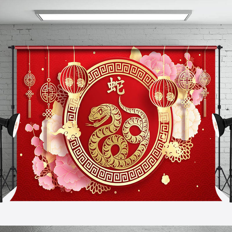 Aperturee - Aperturee Red Festive Gold Snake Chinese New Year Backdrop