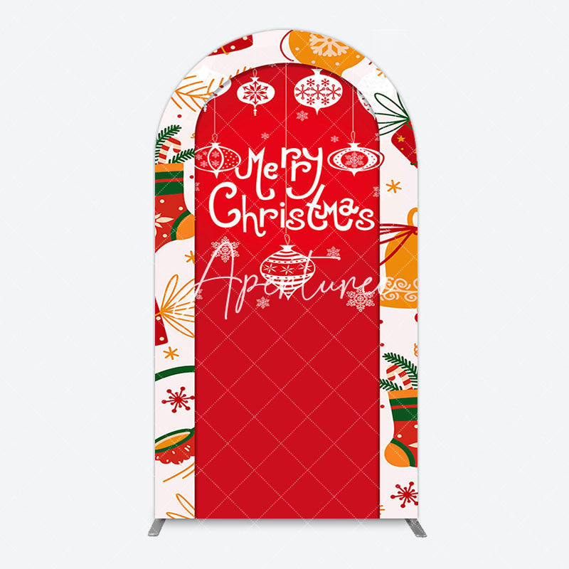 Aperturee - Aperturee Red Festive Print Merry Christmas Arch Backdrop