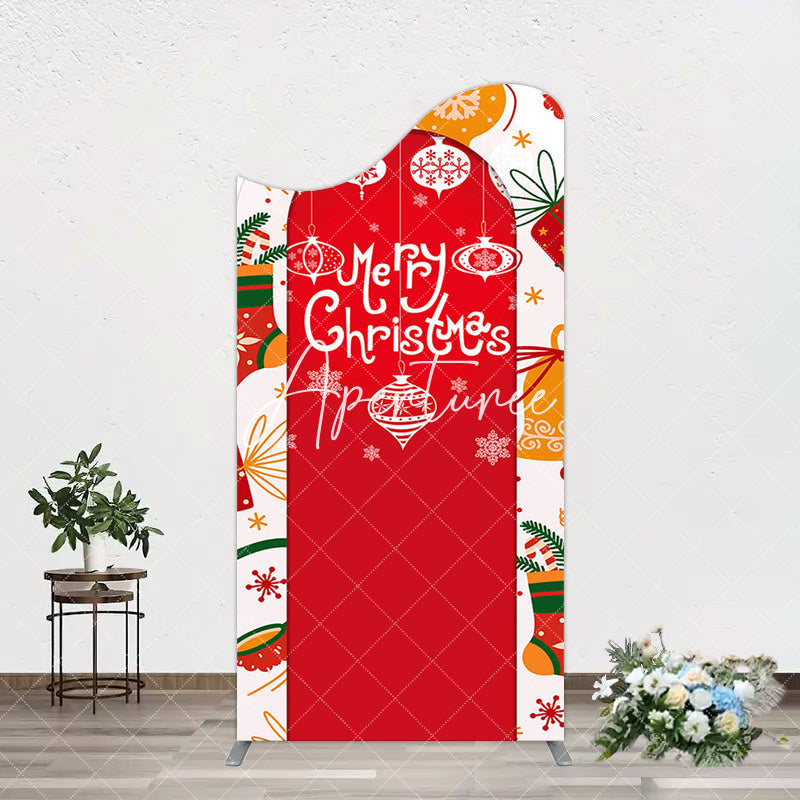 Aperturee - Aperturee Red Festive Print Merry Christmas Arch Backdrop