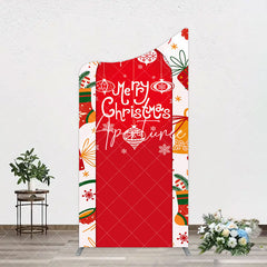 Aperturee - Aperturee Red Festive Print Merry Christmas Arch Backdrop