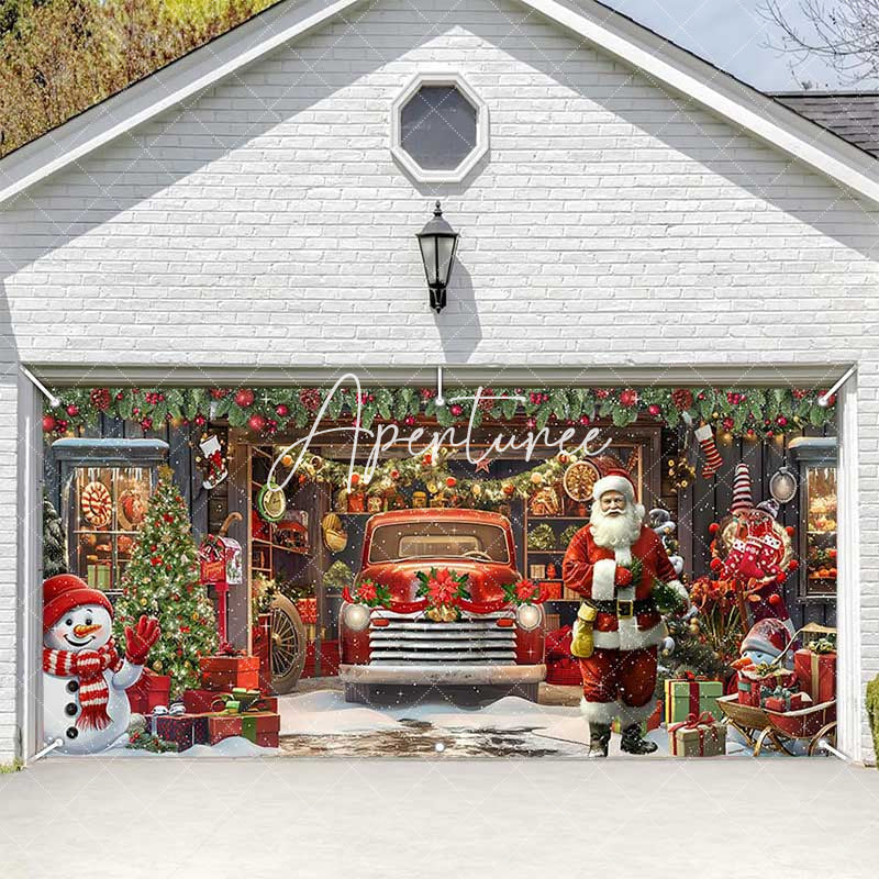 Aperturee - Aperturee Red Festive Santa Christmas Vibe Garage Door Banner