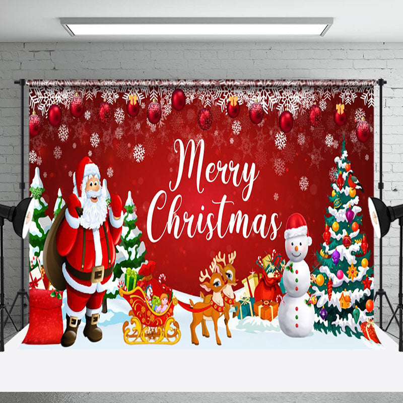 Aperturee - Aperturee Red Festive Santa Snowman Snowy Christmas Backdrop